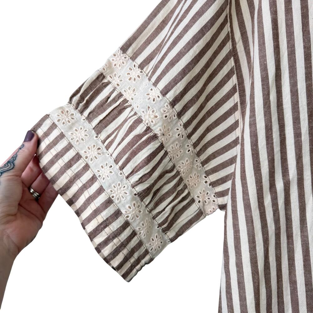 NEW Intimately Free People Neutral Combo Brown Stripe Clear Skies Lounge Shirt - Picture 7 of 10